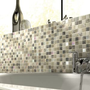 Wickes Emperador Brown & Cream Tumbled Stone Mix Mosaic Tile Sheet - 305 x 305mm