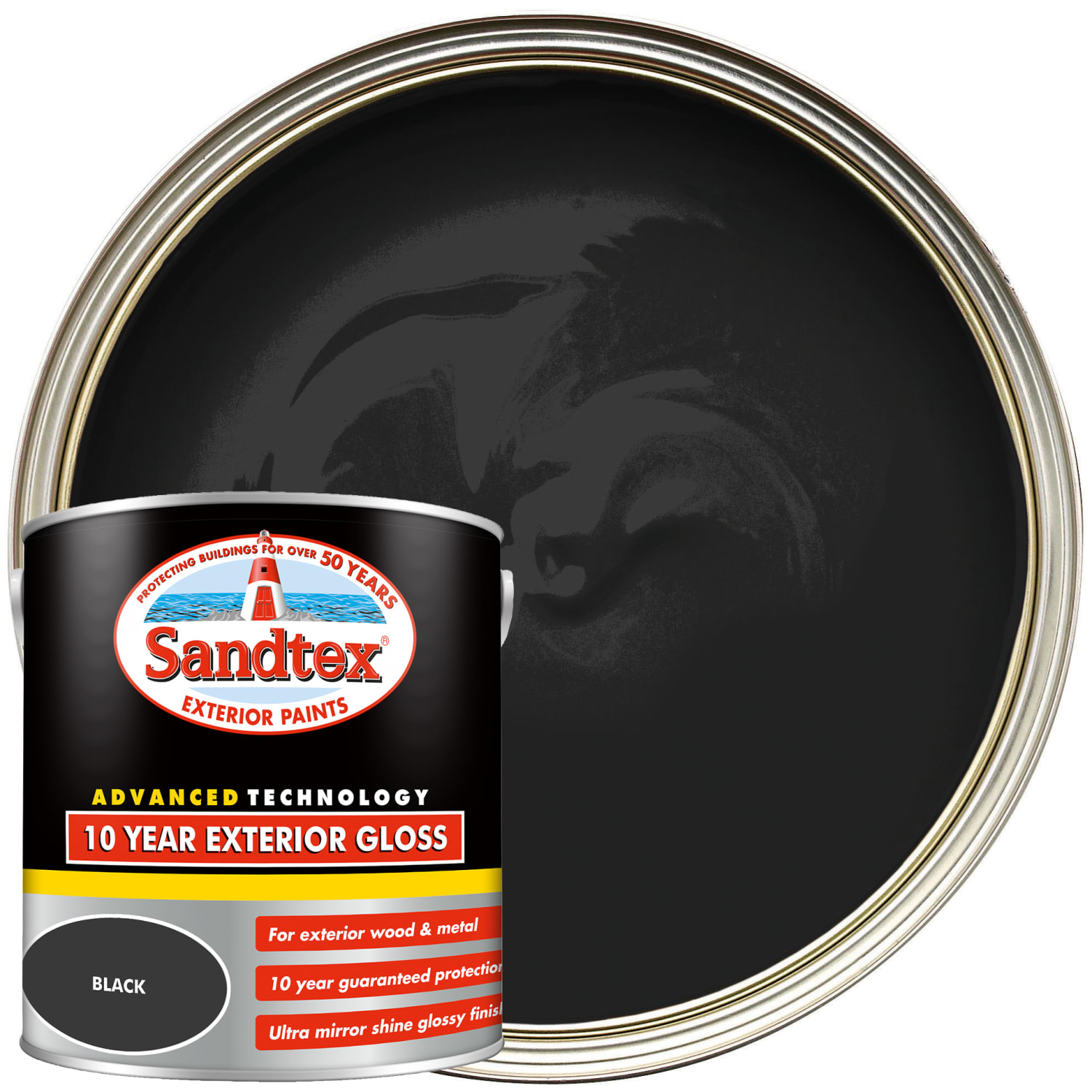 Sandtex 10 Year Exterior Gloss Paint - Black - 2.5L | Wickes.co.uk