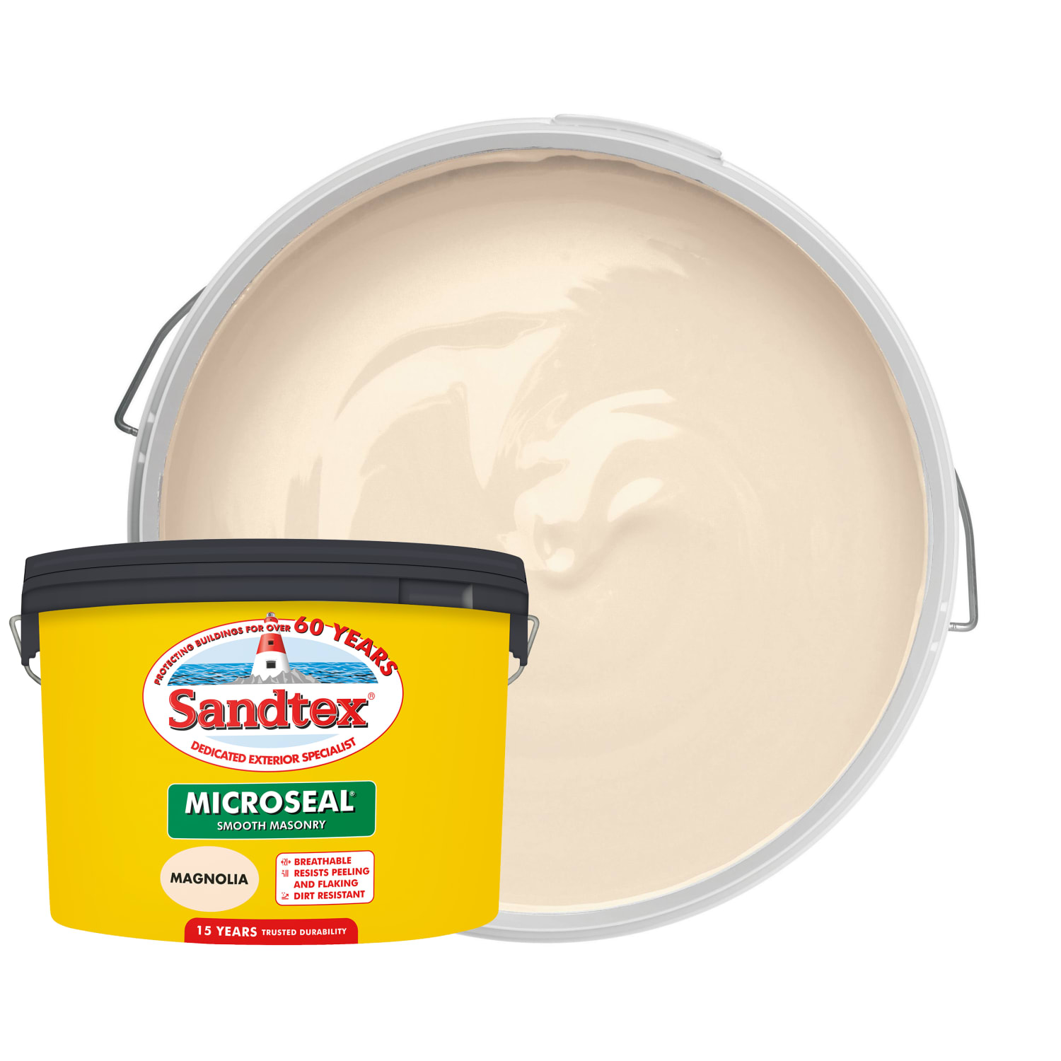 Sandtex Microseal Ultra Smooth Weatherproof Masonry 15 Year Exterior Wall  Paint - Magnolia - 10L | Wickes.co.uk