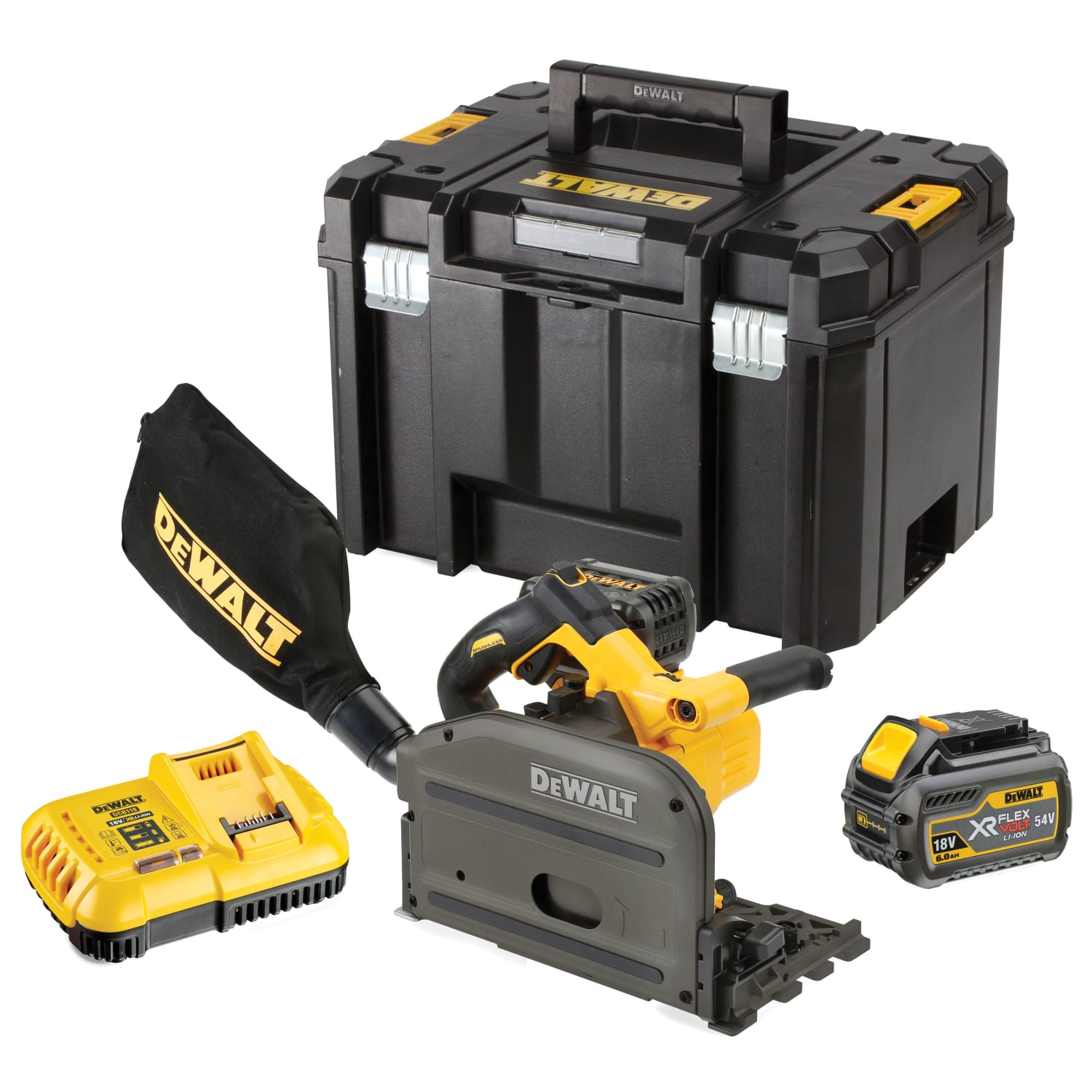 DEWALT DCS520T2-GB 54V XR Flexvolt Cordless Brushless Plunge Saw With 2 x  6.0Ah Batteries