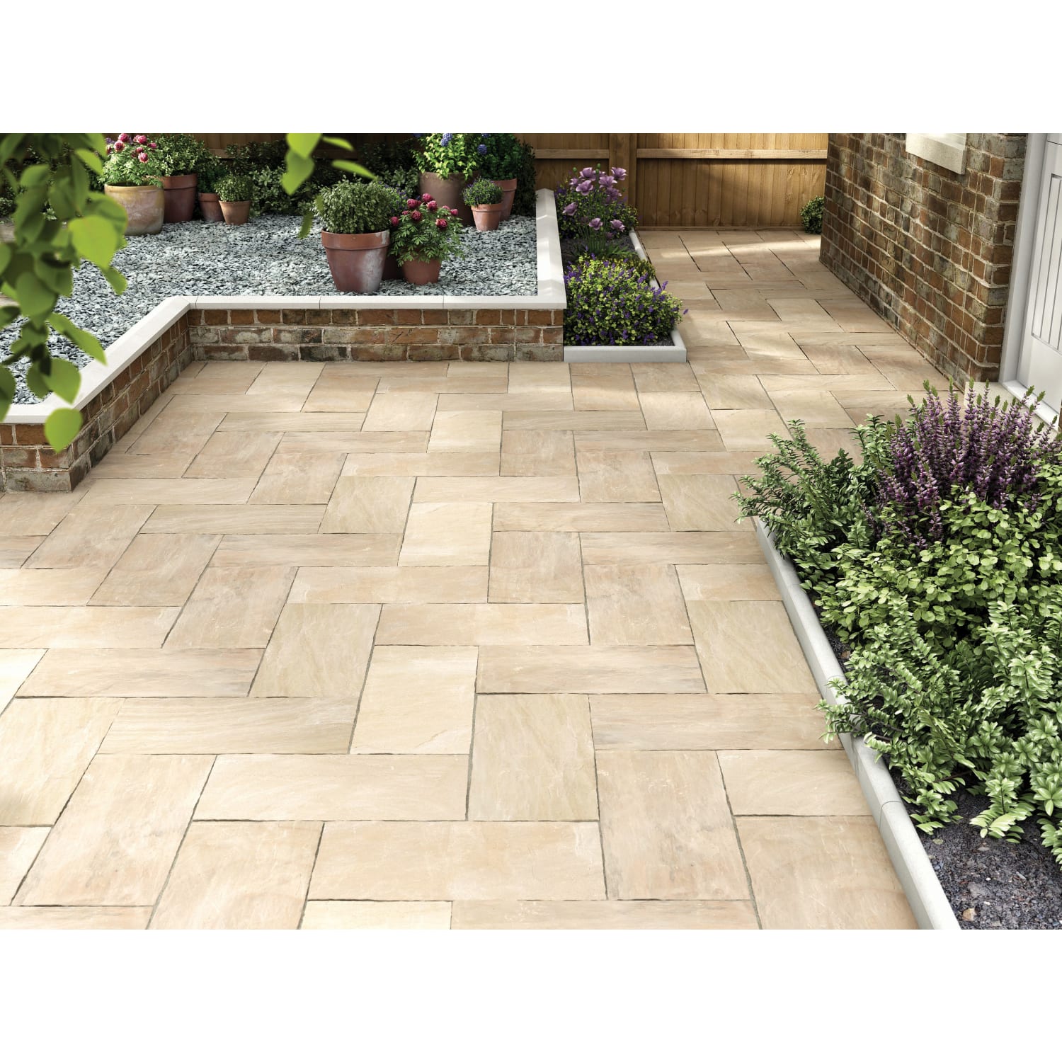 Marshalls Indian Sandstone Riven Buff Multi Paving Slab 600 x 300 x 22 mm |  Wickes.co.uk