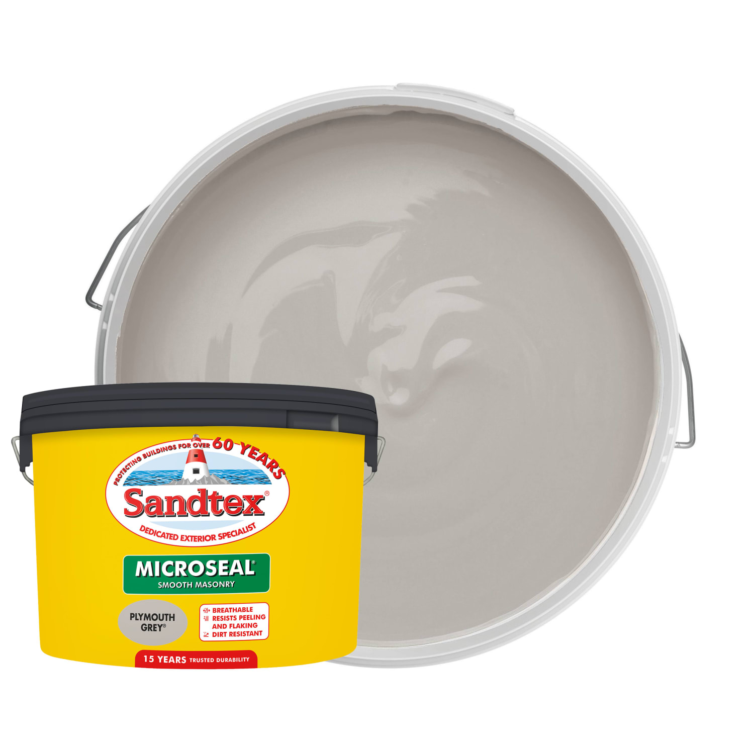 Sandtex Microseal Ultra Smooth Weatherproof Masonry 15 Year Exterior Wall  Paint - Plymouth Grey - 10L | Wickes.co.uk