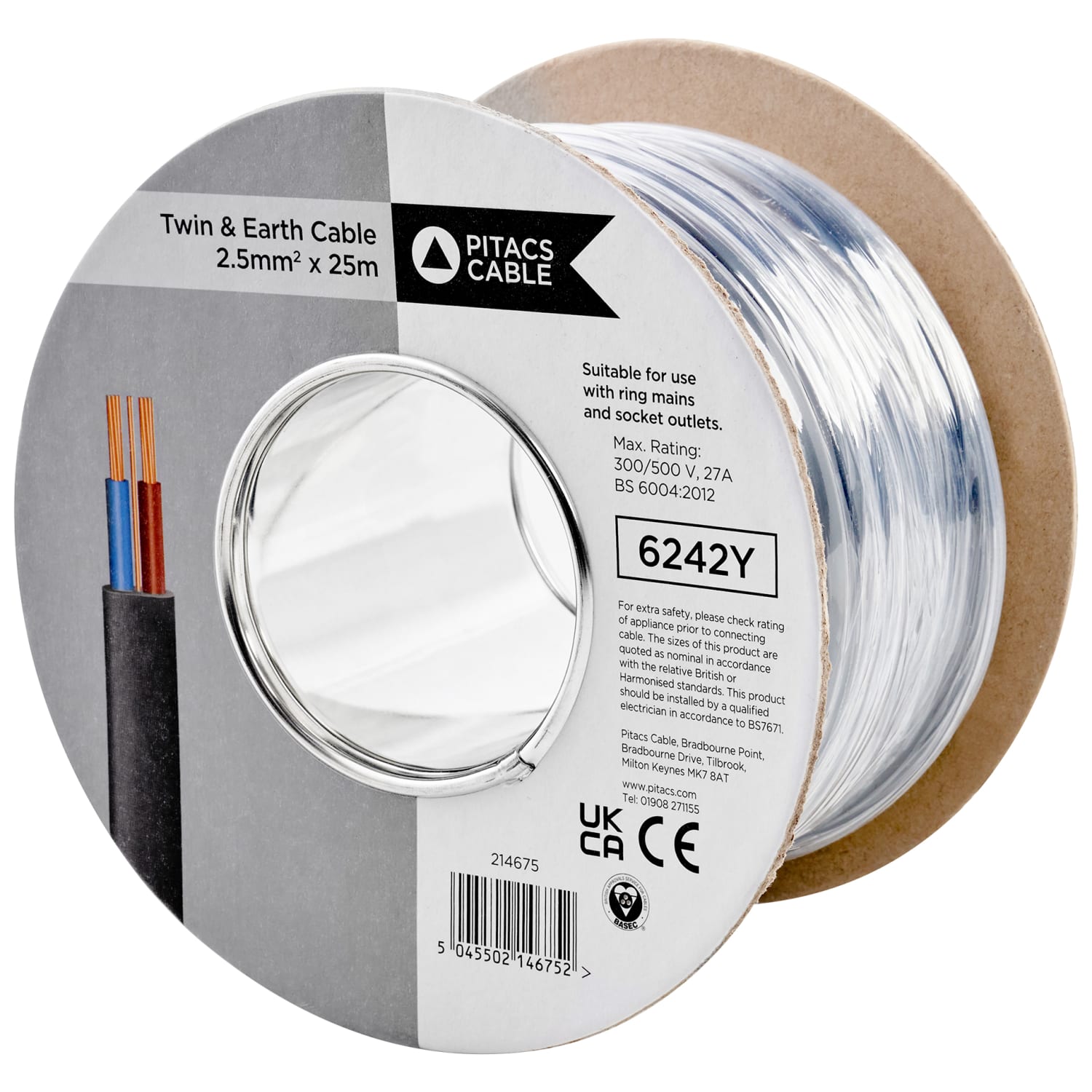 25M PRYSMIAN 6242Y 4MM TWIN & EARTH NEW CORE COLOURS BASEC APPROVED UK CABLE 
