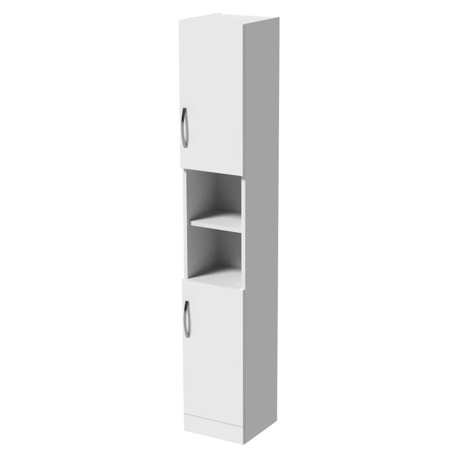 White bathroom shelf tower top