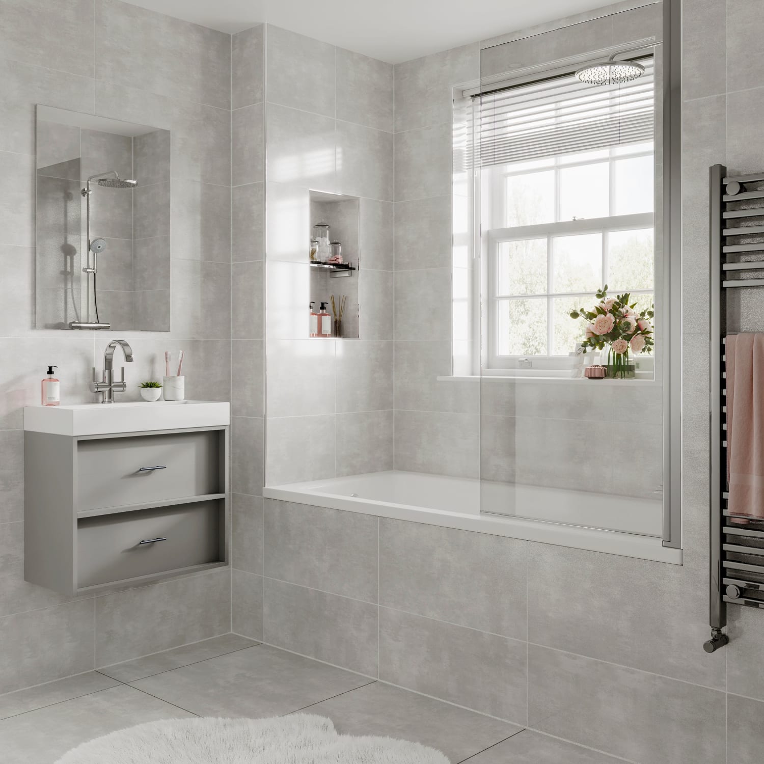 Wickes Alaska Grey Glazed Porcelain Wall Floor Tile 600 x