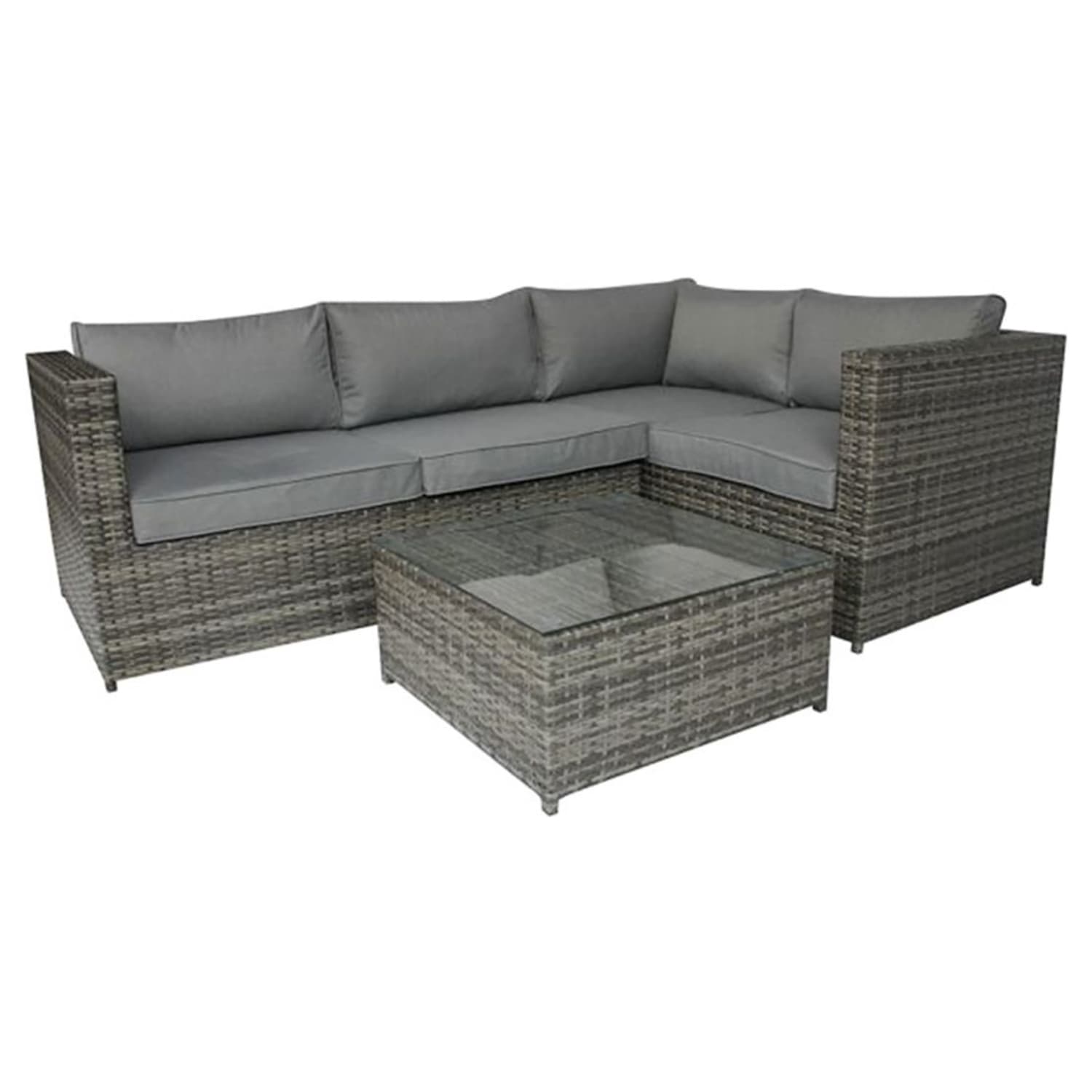 Charles Bentley Rattan Garden Corner Sofa Coffee Table Grey