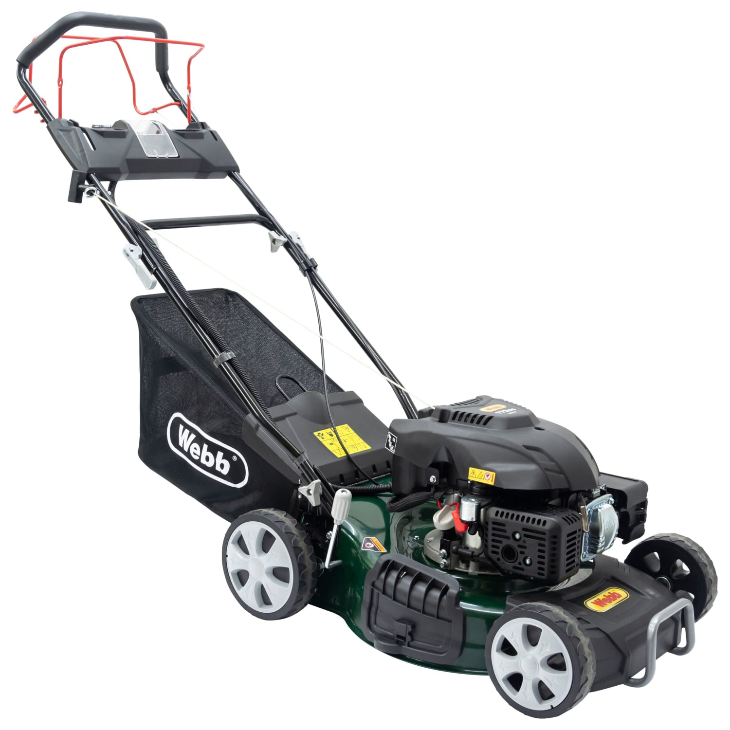 The Webb WER460ES Self Propelled Electric Start Petrol Rotary Lawn