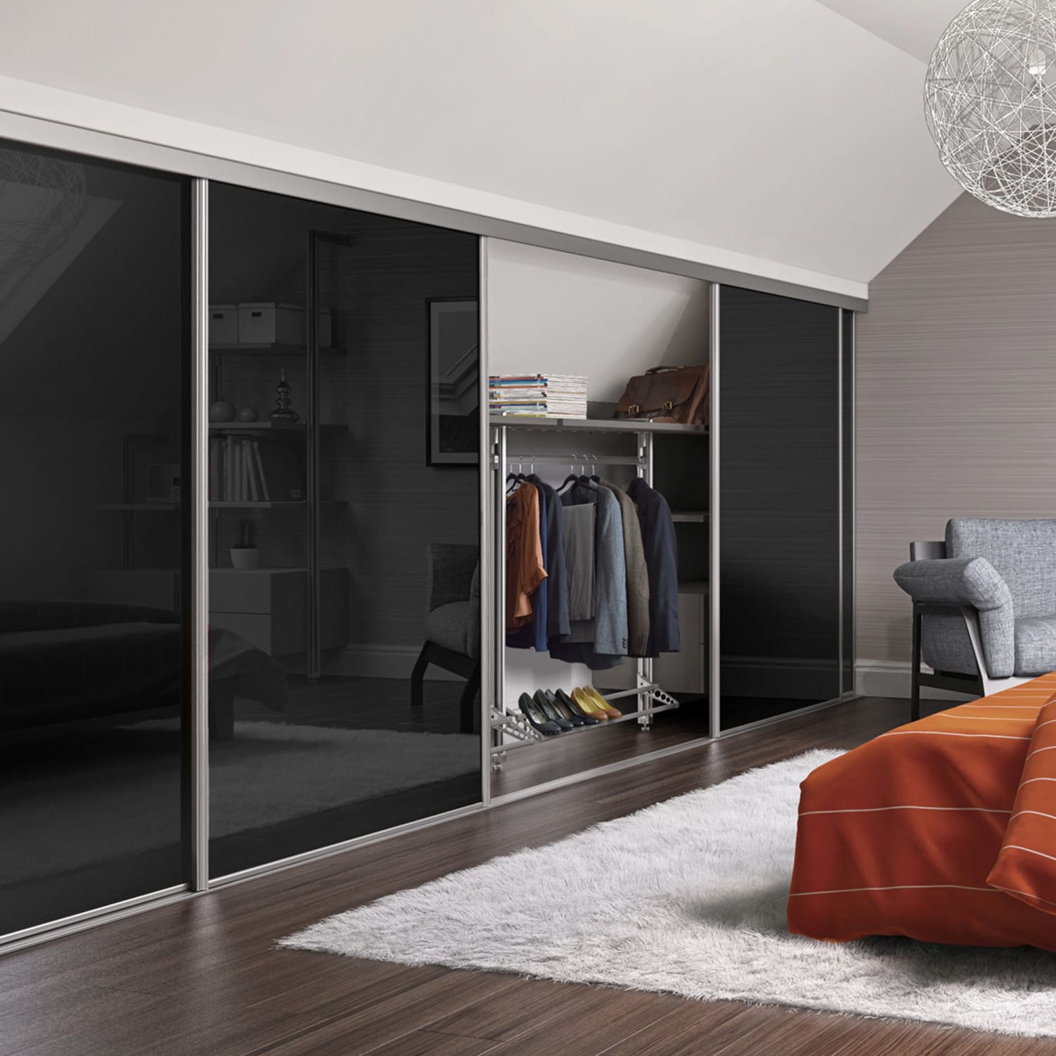 Black glass sliding wardrobe online doors