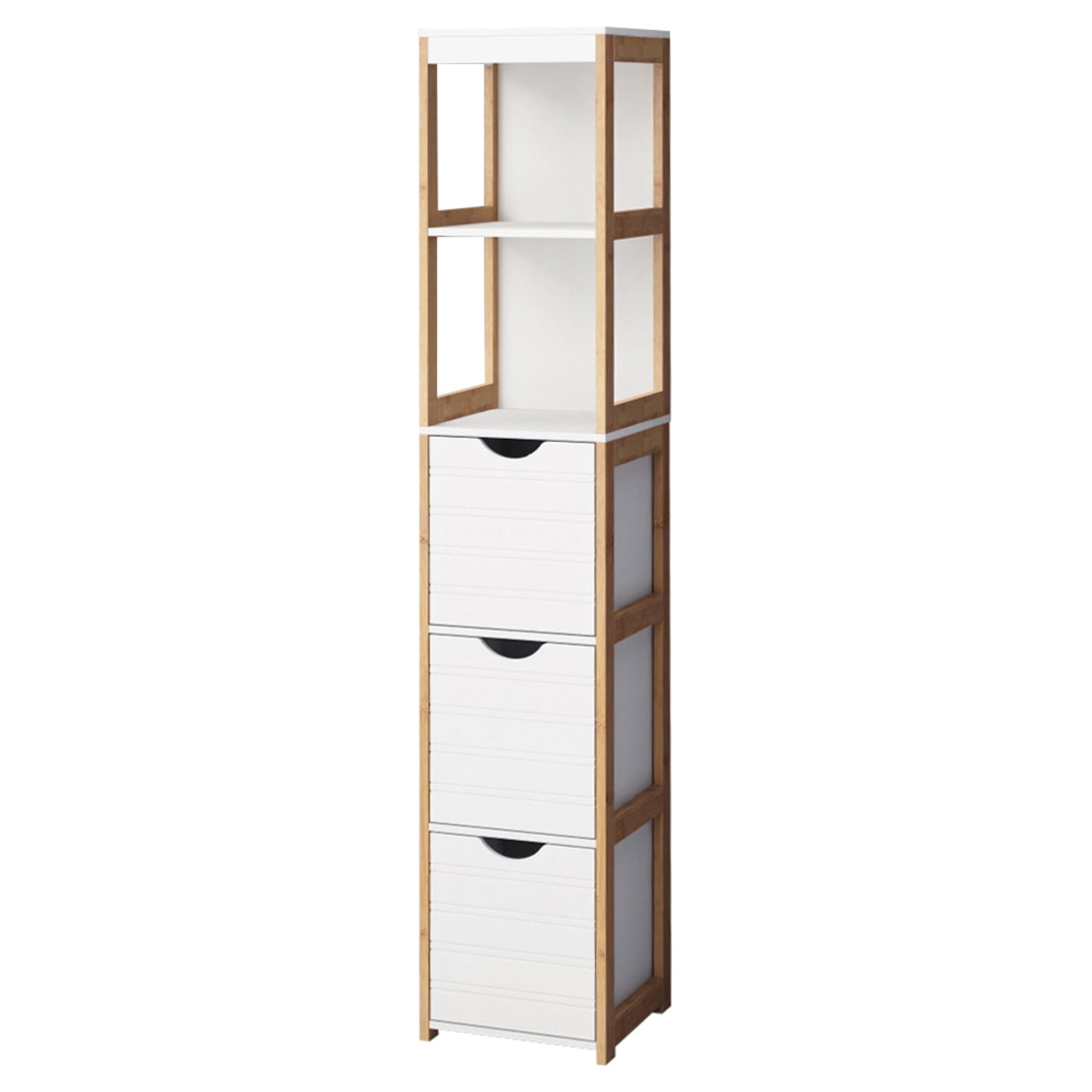 Tall storage unit with 2025 drawers and shelves