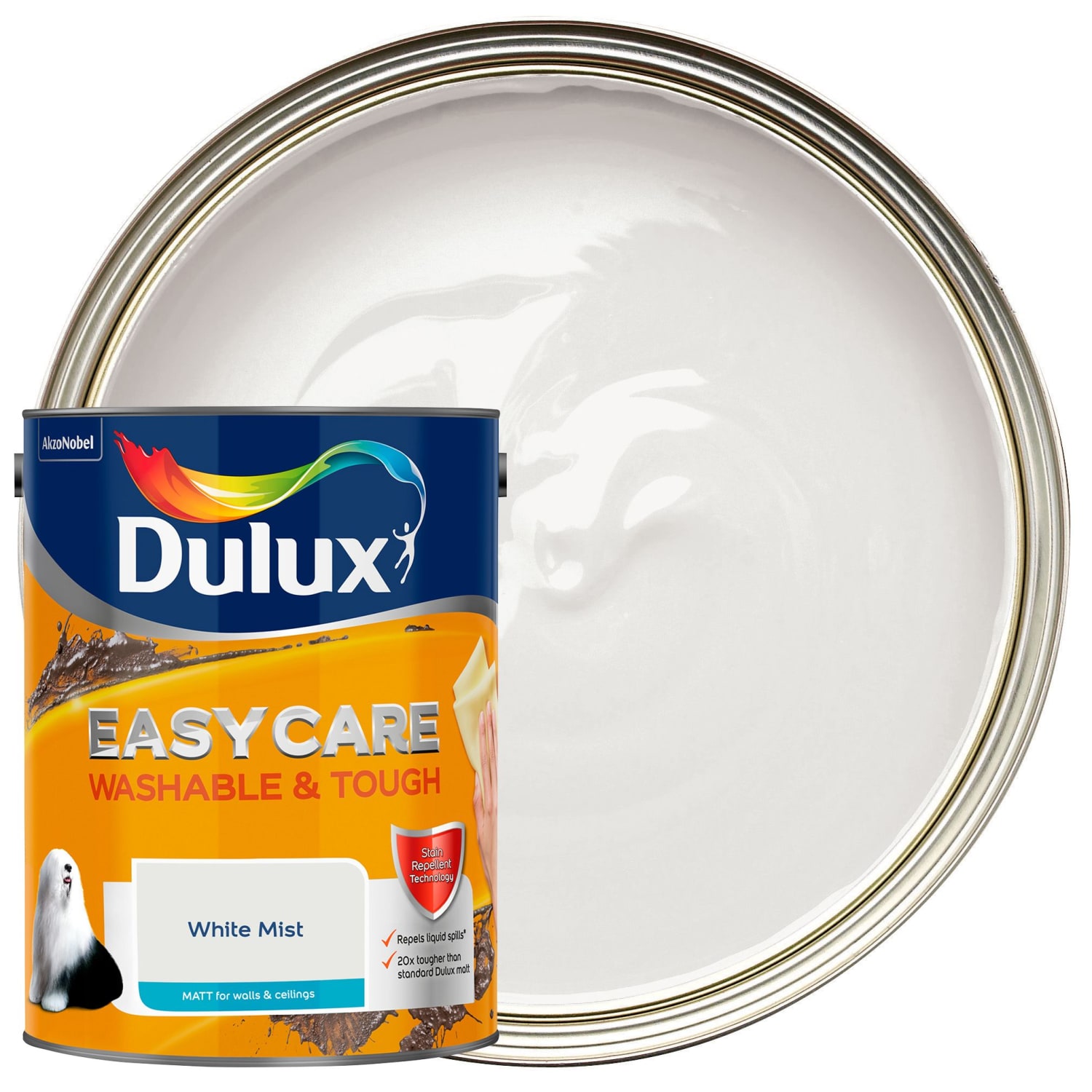 Dulux Easycare Pure brilliant white Matt Emulsion paint, 5L