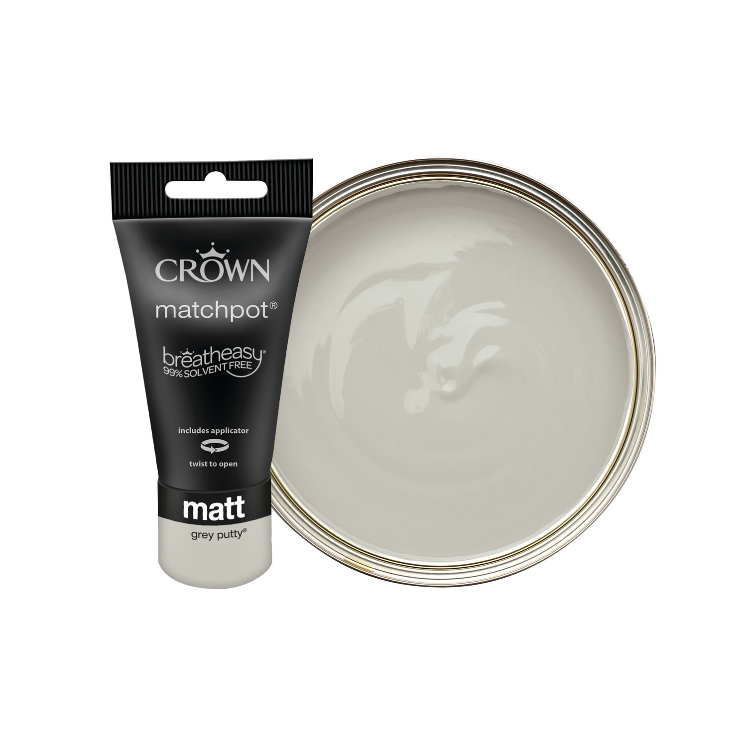 Crown Matt Emulsion Paint Grey Putty Tester Pot 40ml Wickes