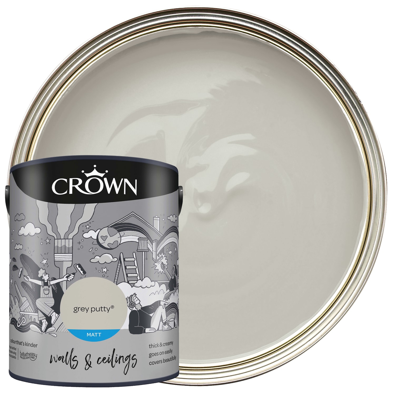 Crown Matt Emulsion Paint Grey Putty 5L