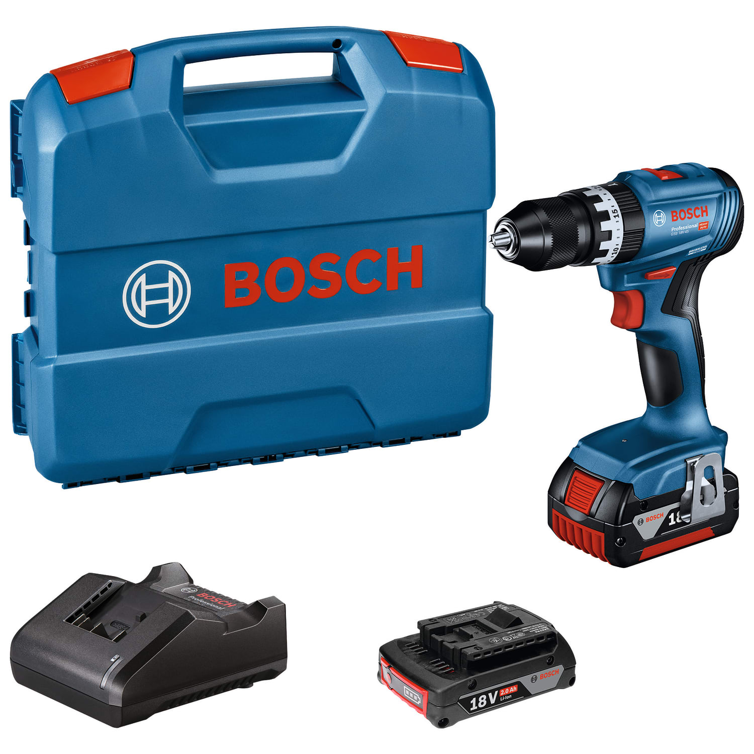 Bosch Professional GSB 18V-45 2 x 2.0Ah 18V Brushless Cordless Combi Drill