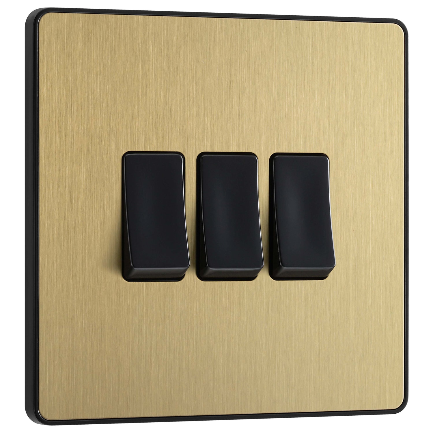 BG Evolve Brushed Brass 20A 16Ax Triple Light Switch 2 Way