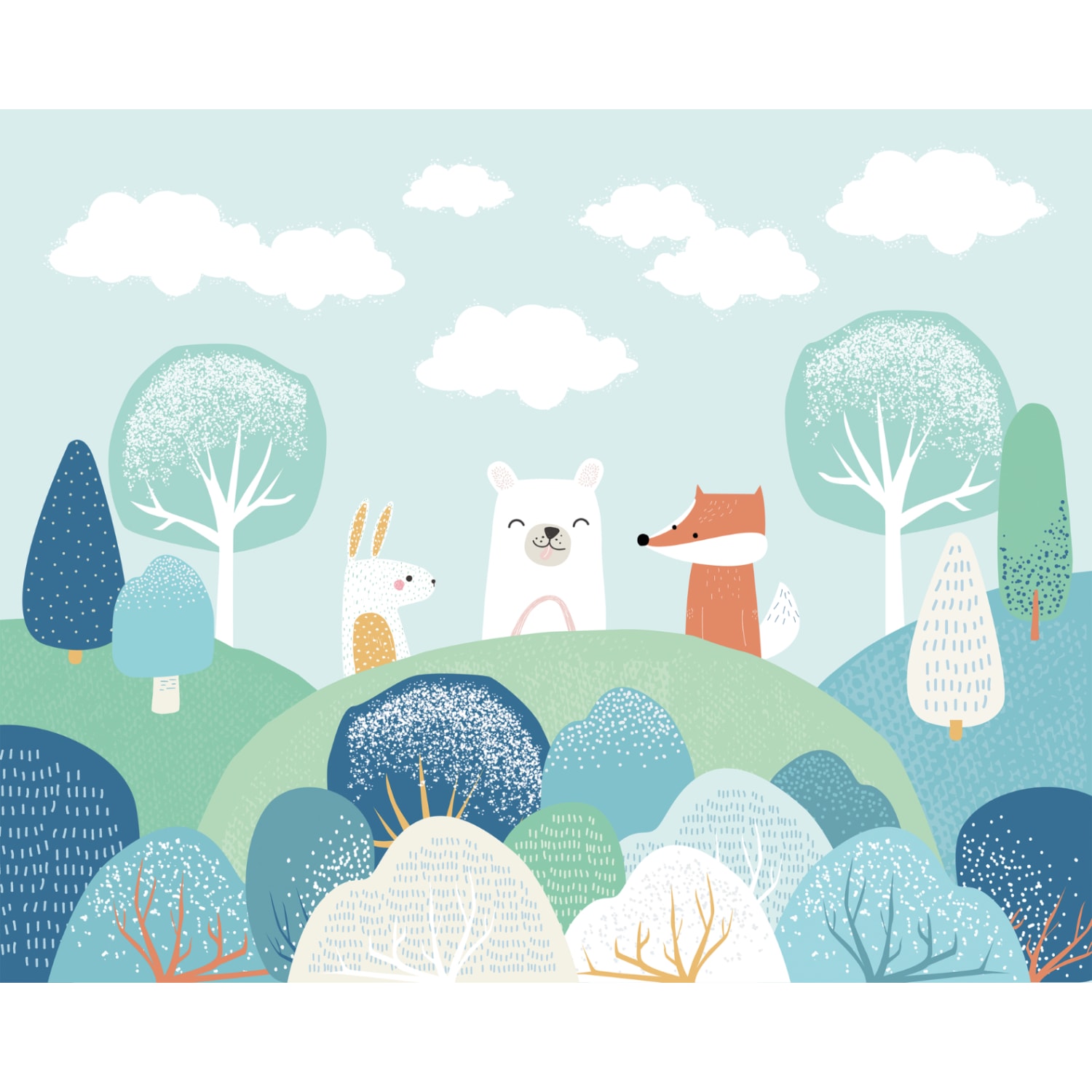 Origin Murals Woodland Friends Blue Wall Mural 3 x 2.4m Wickes