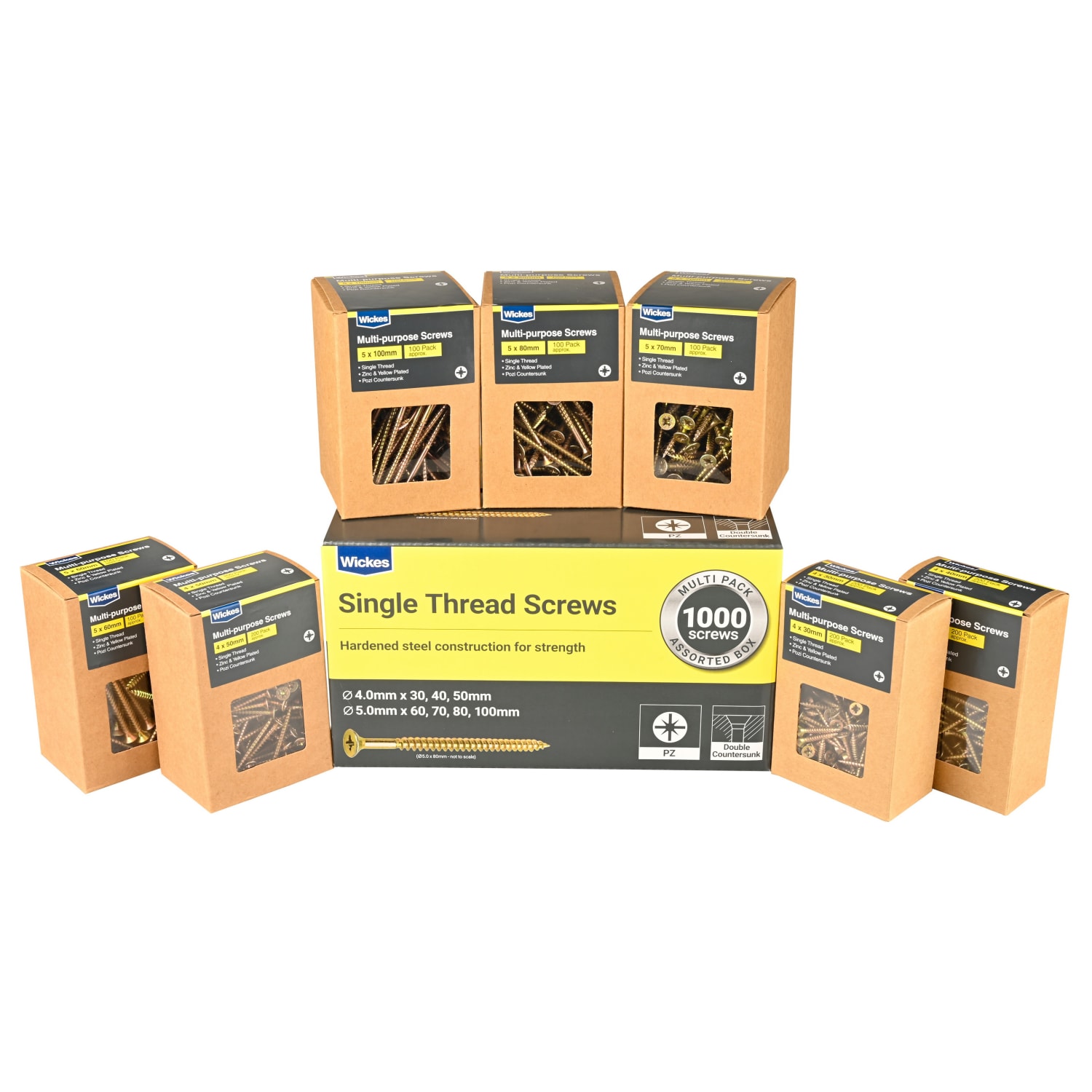 Wickes Single Thread Trade Pack Zinc Yellow Screws Pack of 1000