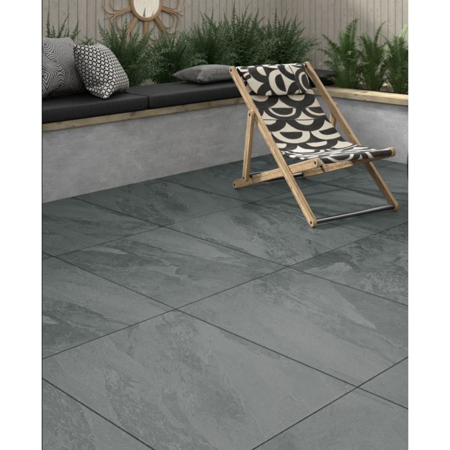 Winterburn Slate Black Matt Outdoor Porcelain Paving Tile 600 x