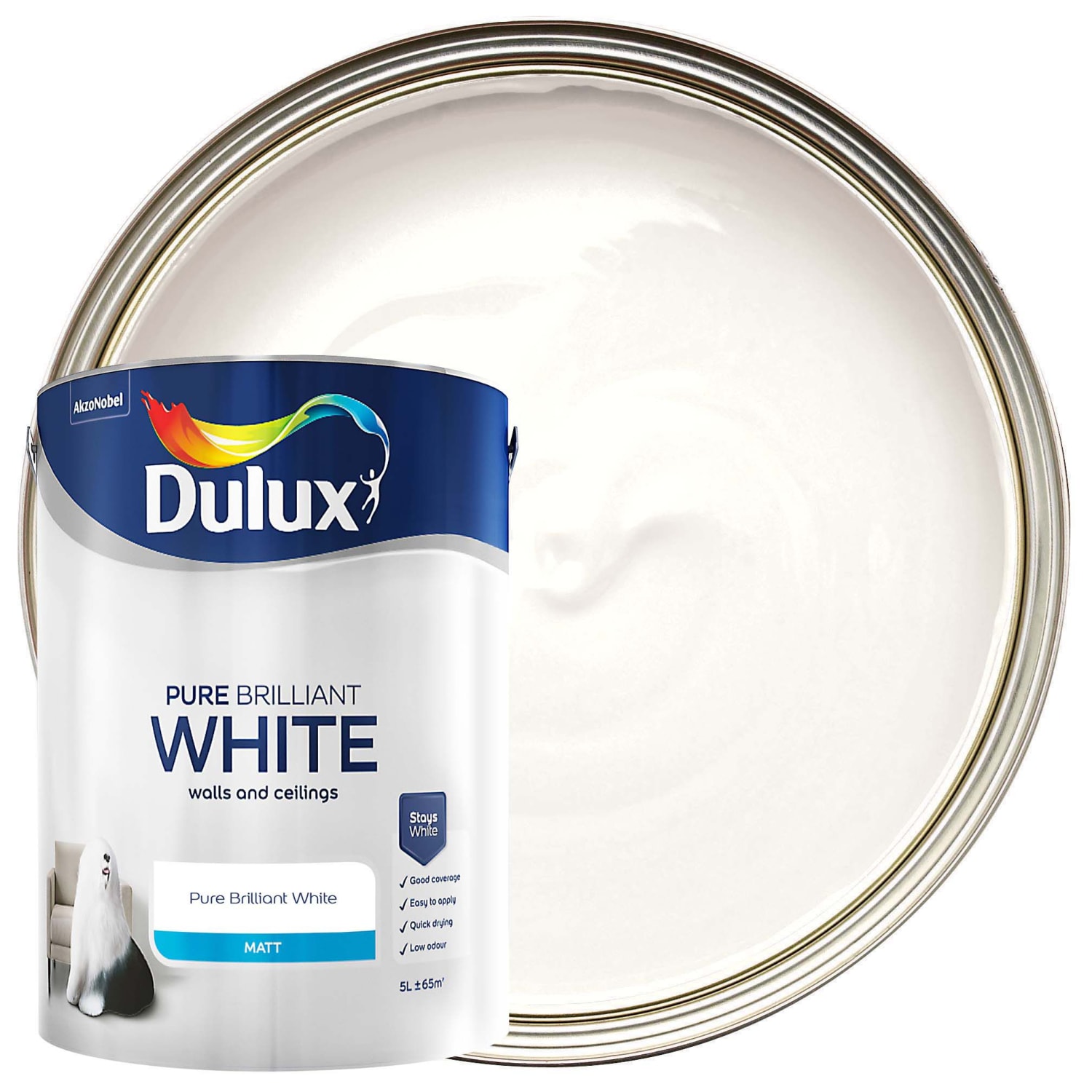 Dulux Pure Brilliant White - Matt Emulsion Paint - 5L