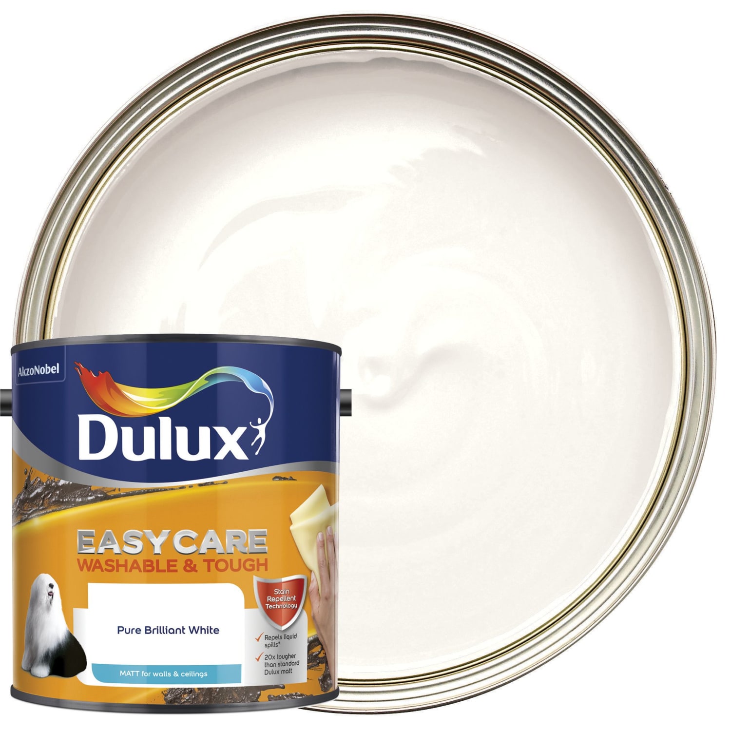 Dulux Easycare Washable & Tough Matt Emulsion Paint - Pure Brilliant White  - 2.5L