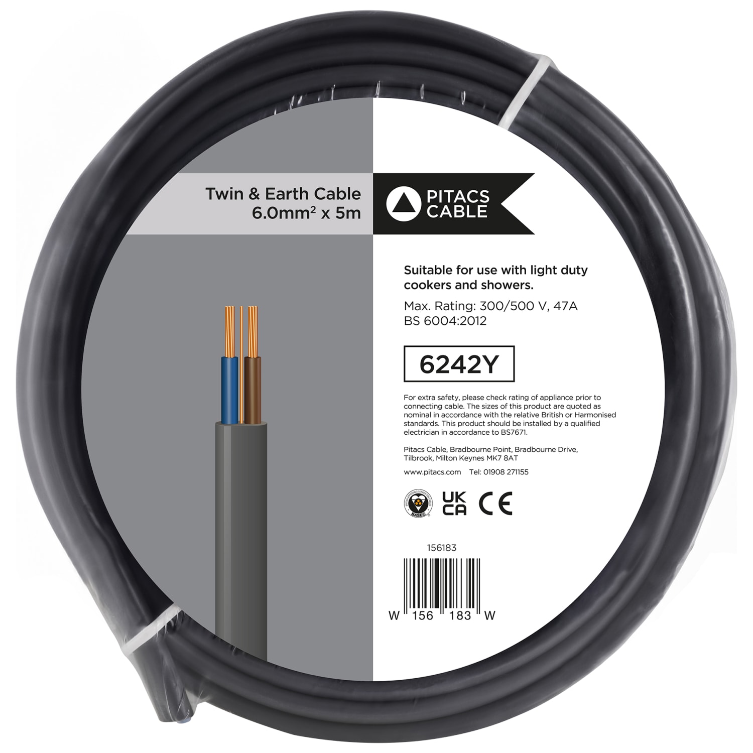 Twin Earth Cable Grey 6.0mm2 x 5m Wickes