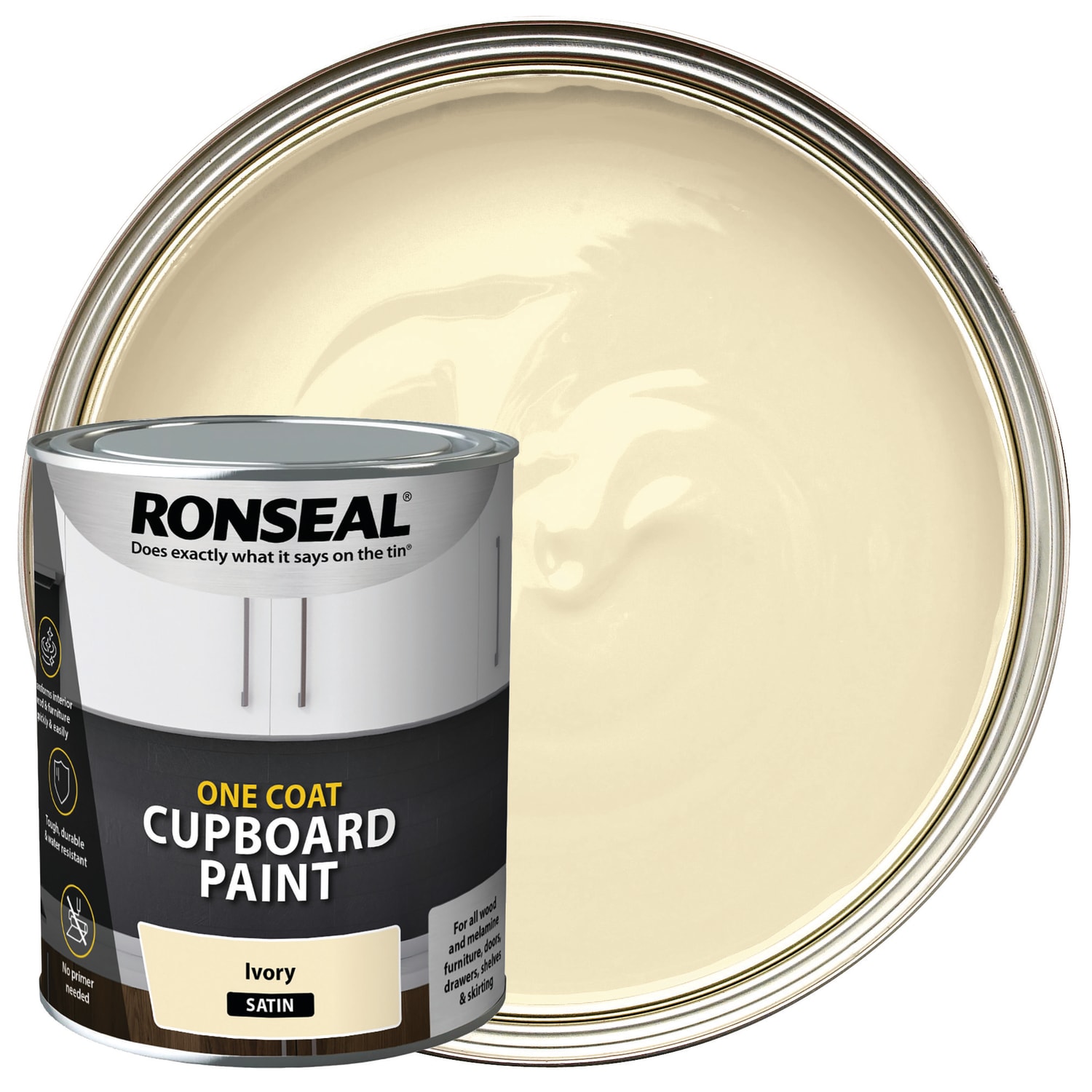 Ronseal One Coat Cupboard Melamine Paint Ivory Satin 750ml