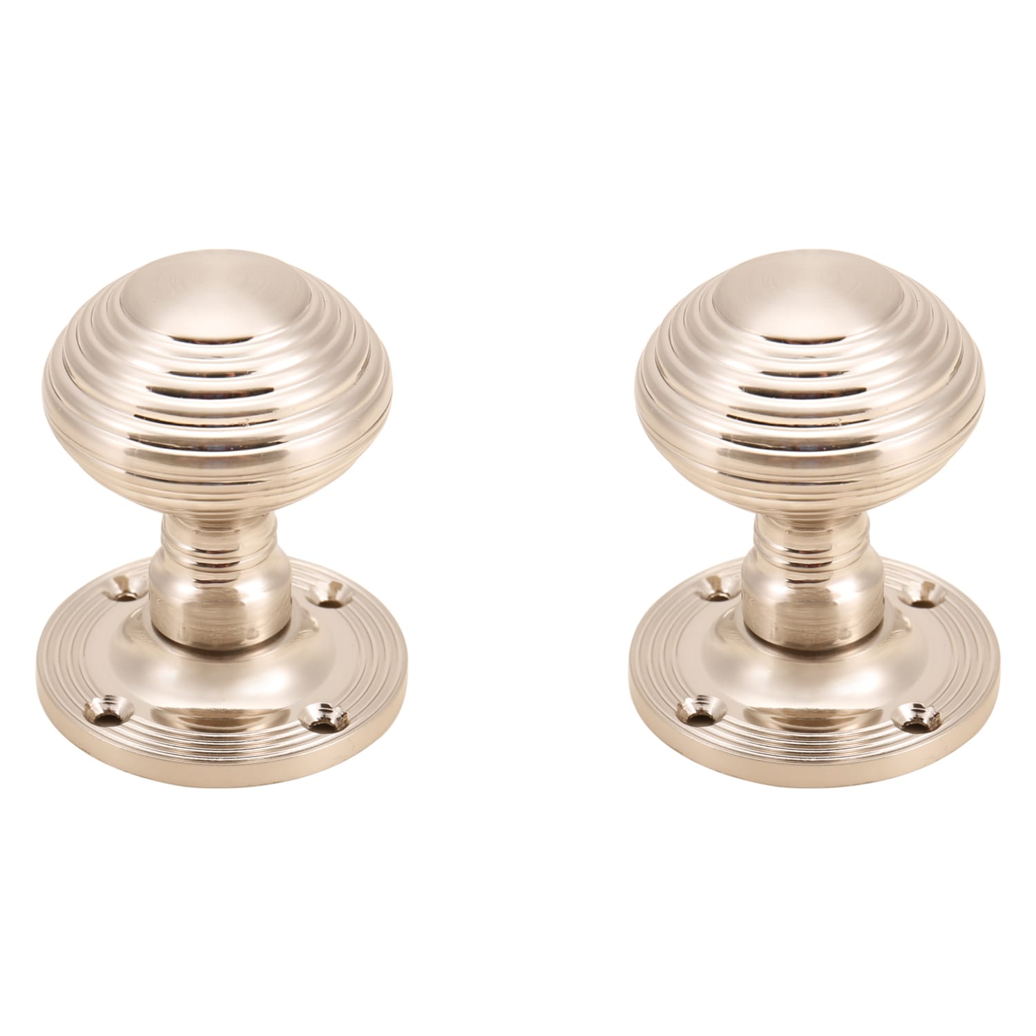 Ringed Mortice Round Door Handle Knob (Sprung) Satin Nickel - Pair