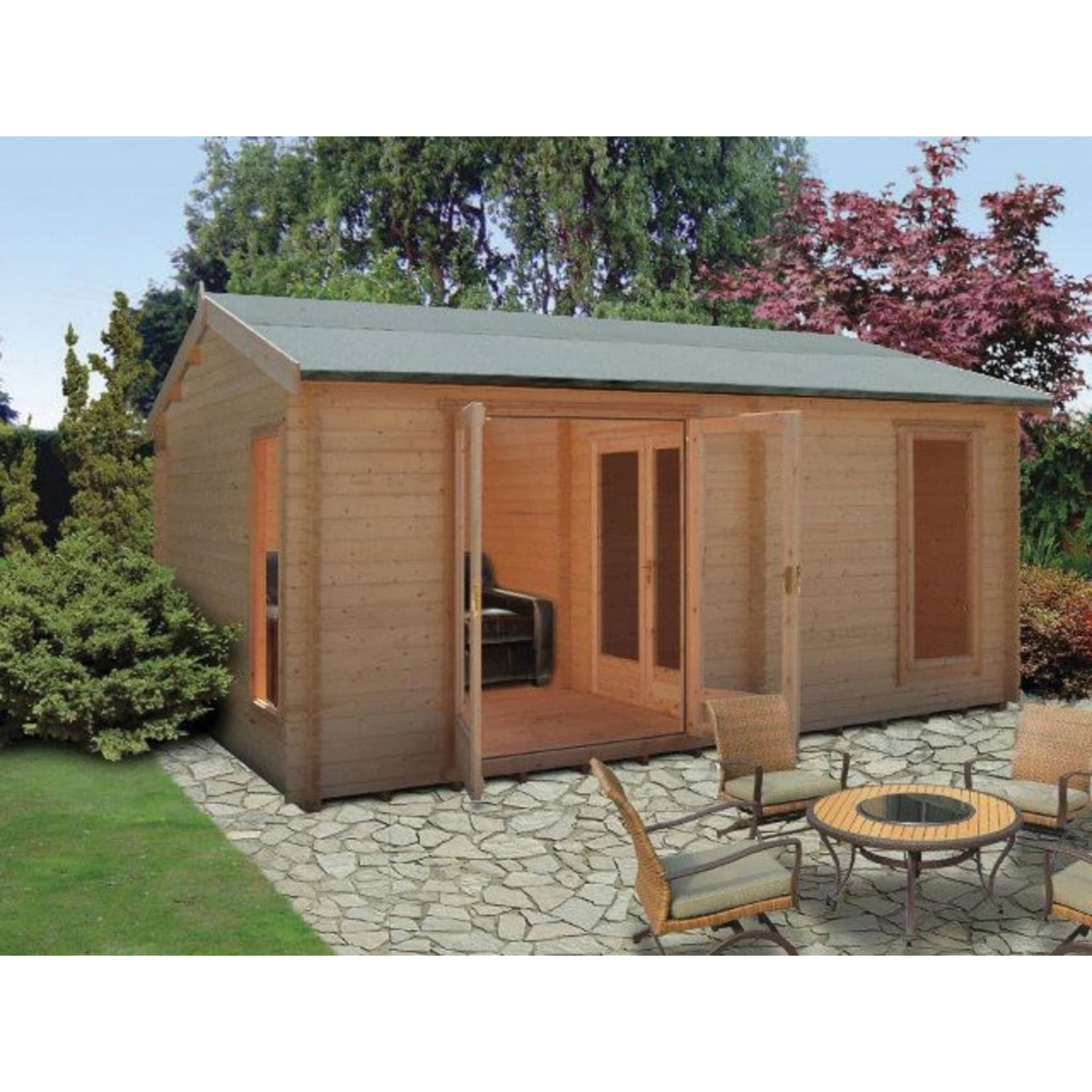 Shire 14 X 16 Ft Firestone 3 Room Double Door Log Cabin Wickes Co Uk