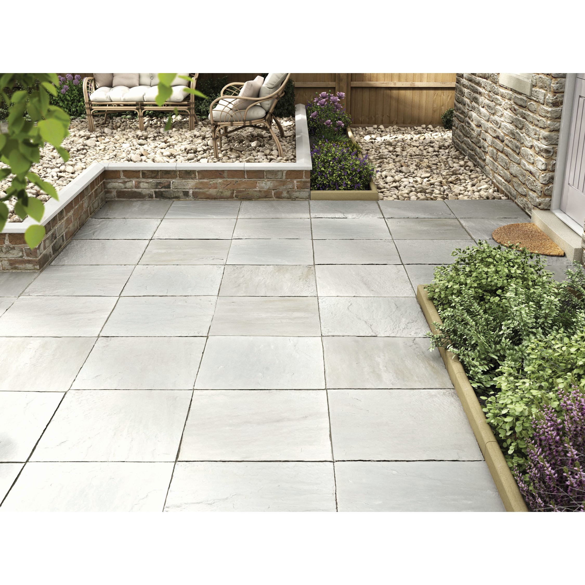 Marshalls Indian Sandstone Riven Grey Multi Paving Slab 600 X 600 X 22