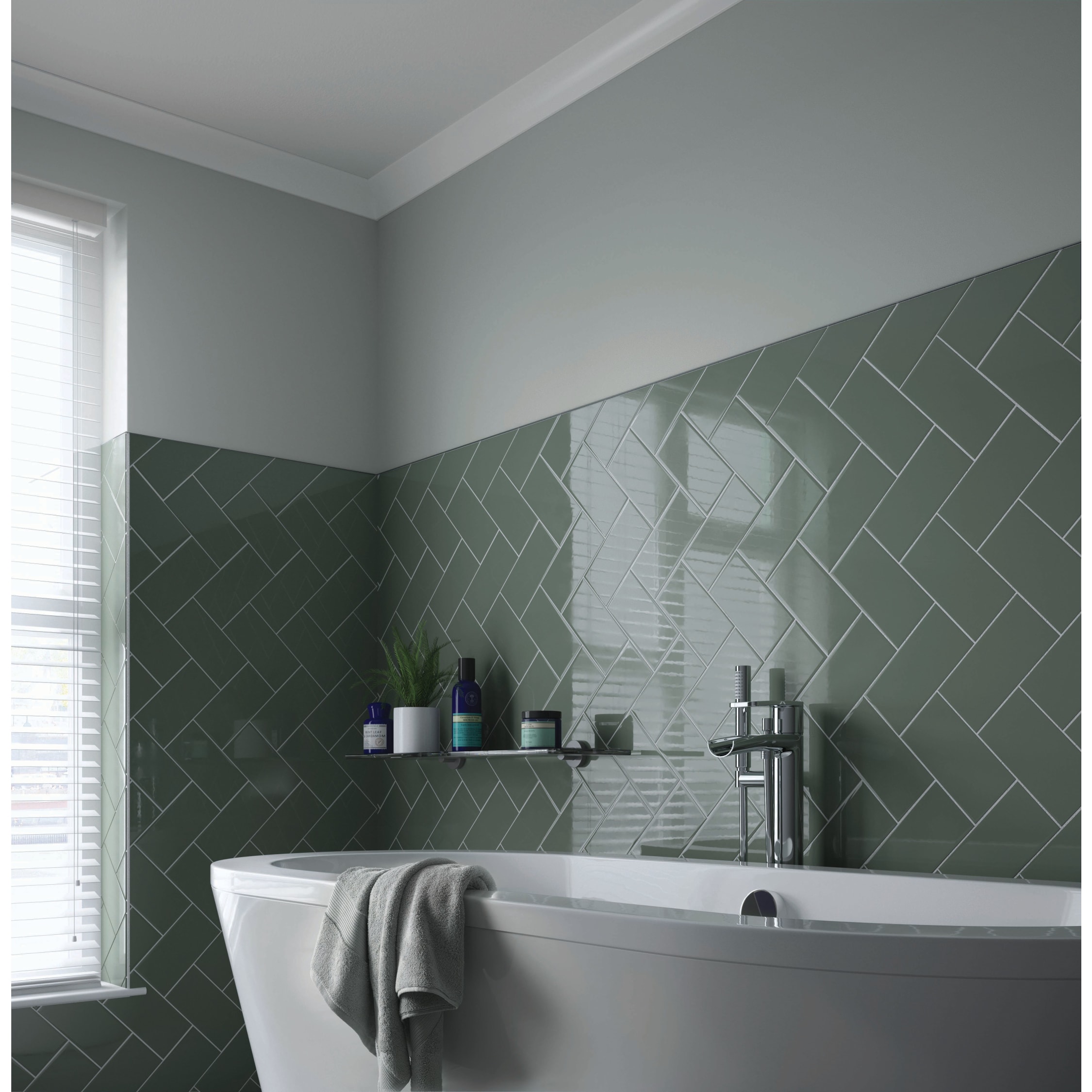 Wickes Cosmopolitan Flat Metro Sage Ceramic Wall Tile 200 x