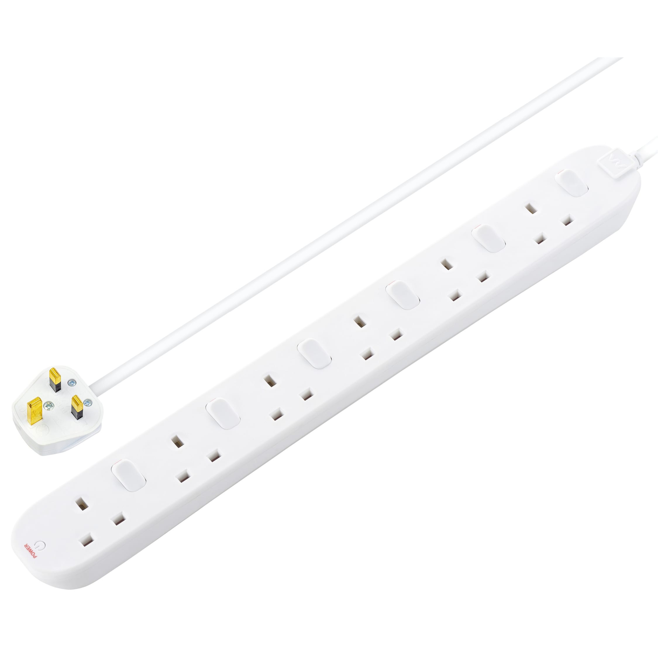 Electrical 6 Gang Socket Extension Lead Individually Switched with Neon