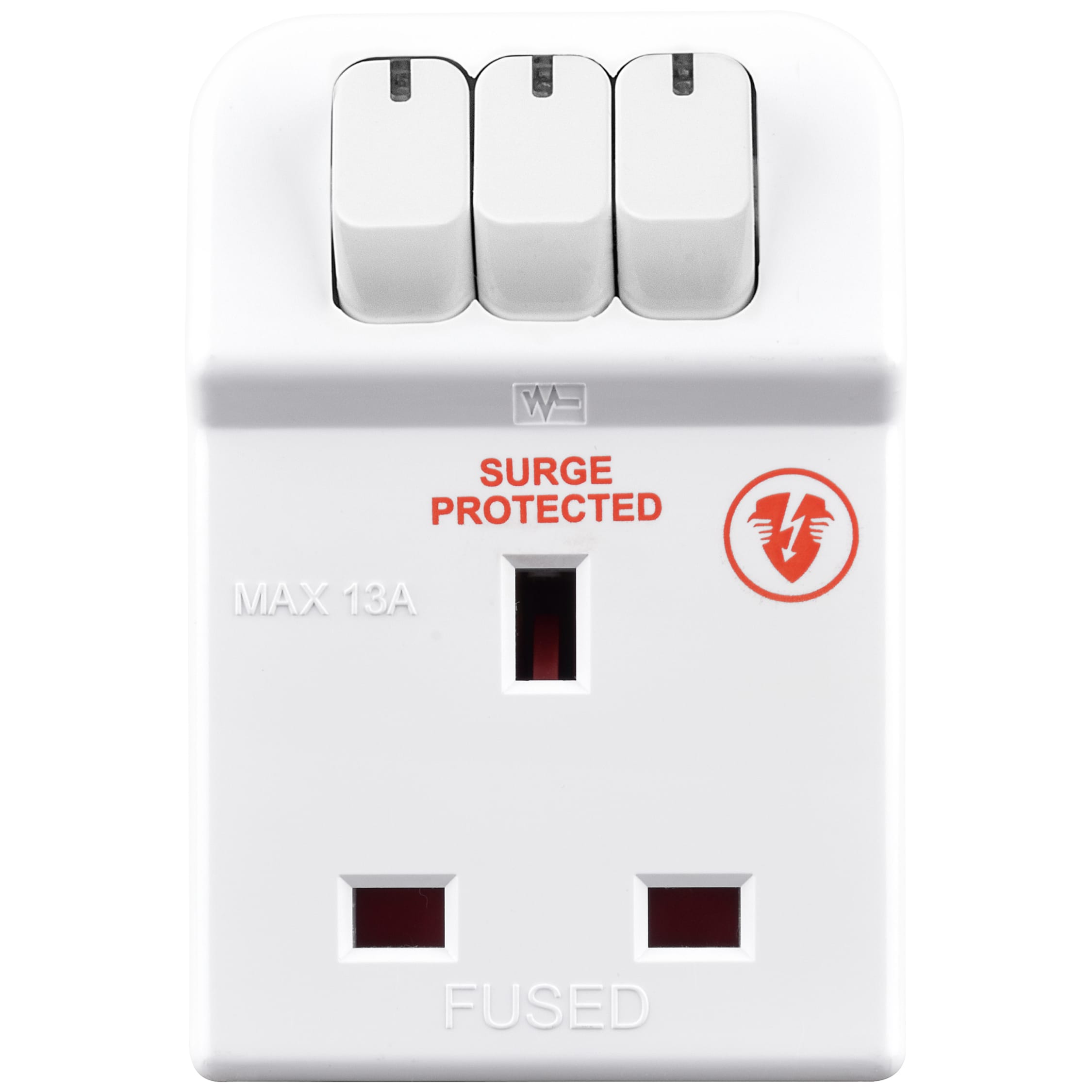 3-Way Uk Mains Surge Protected Switched 13a Adapter/Individually Triple Switched 