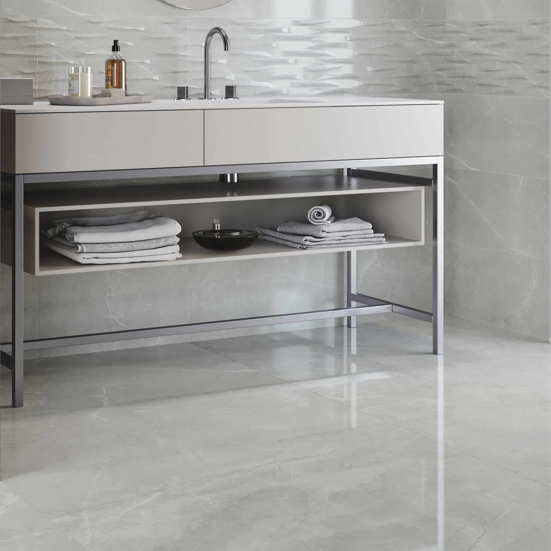 Wickes Boutique Bukan Silver Glazed Porcelain Wall Floor Tile