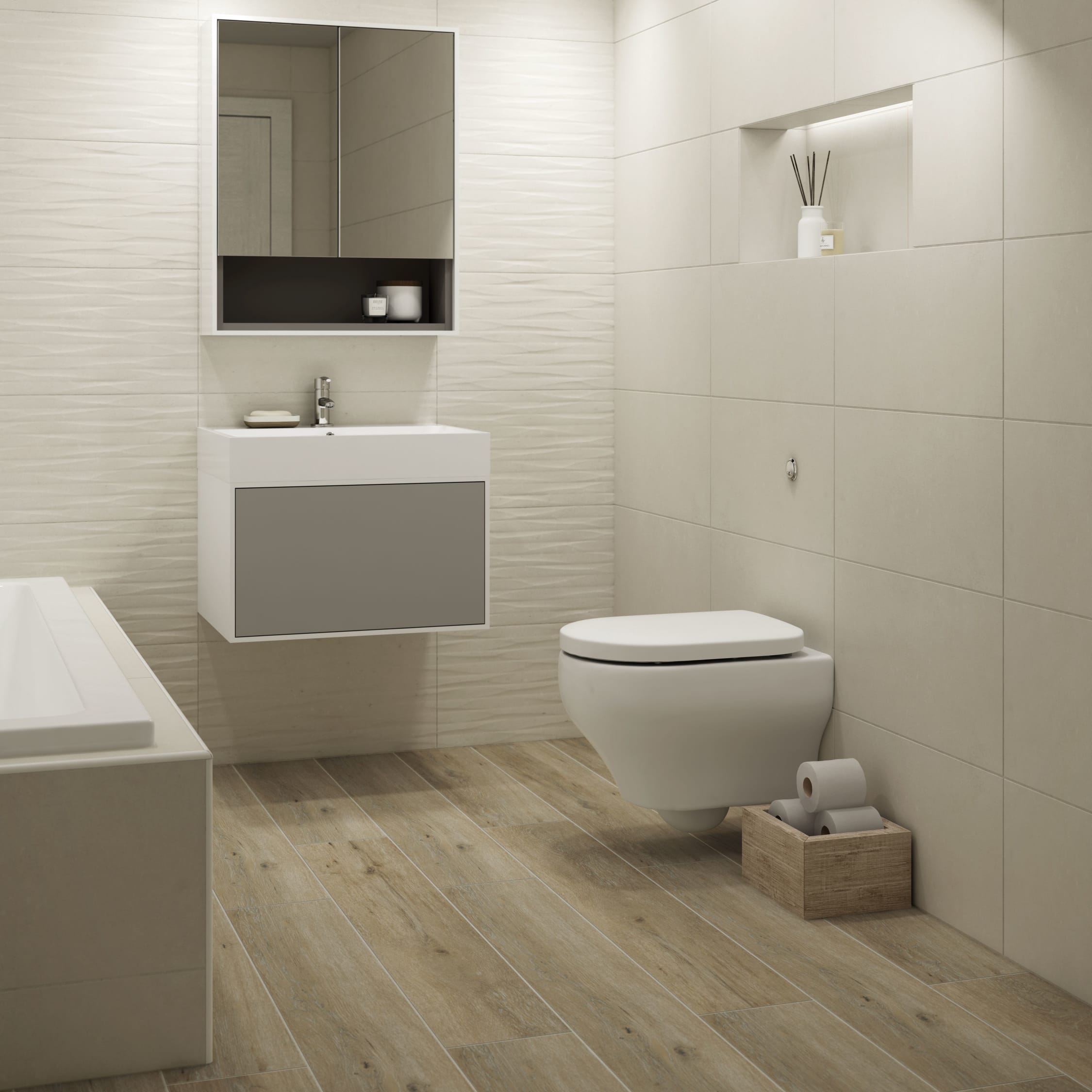 Wickes Boutique Arkety Bone Ceramic Wall Tile - 600 x 300mm | Wickes.co.uk