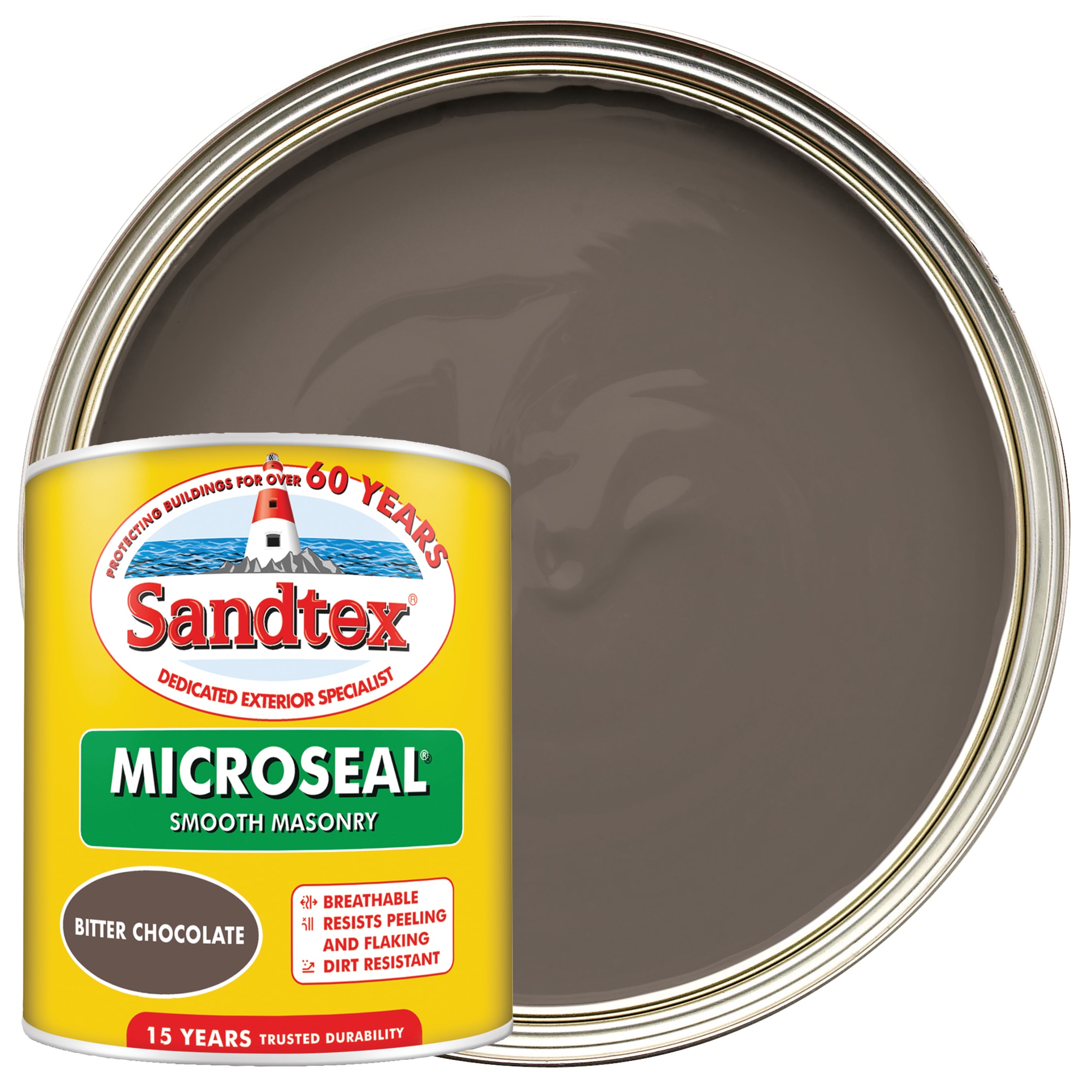 Sandtex Microseal Ultra Smooth Weatherproof Masonry 15 Year Exterior Wall Paint Bitter Chocolate 1l Wickes Co Uk