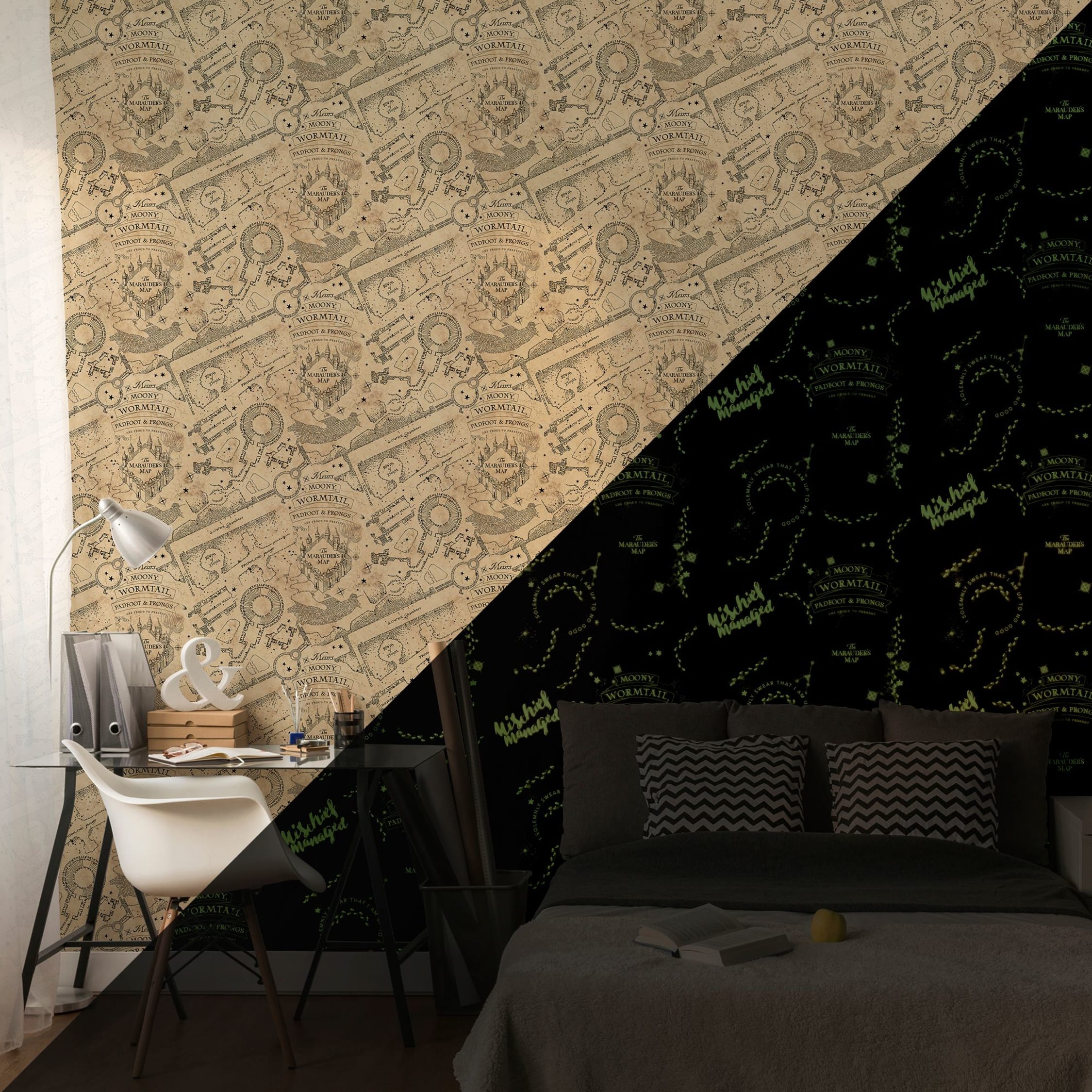 Harry Potter Glow In The Dark Mischief Managed Wallpaper 10m Wickes Co Uk