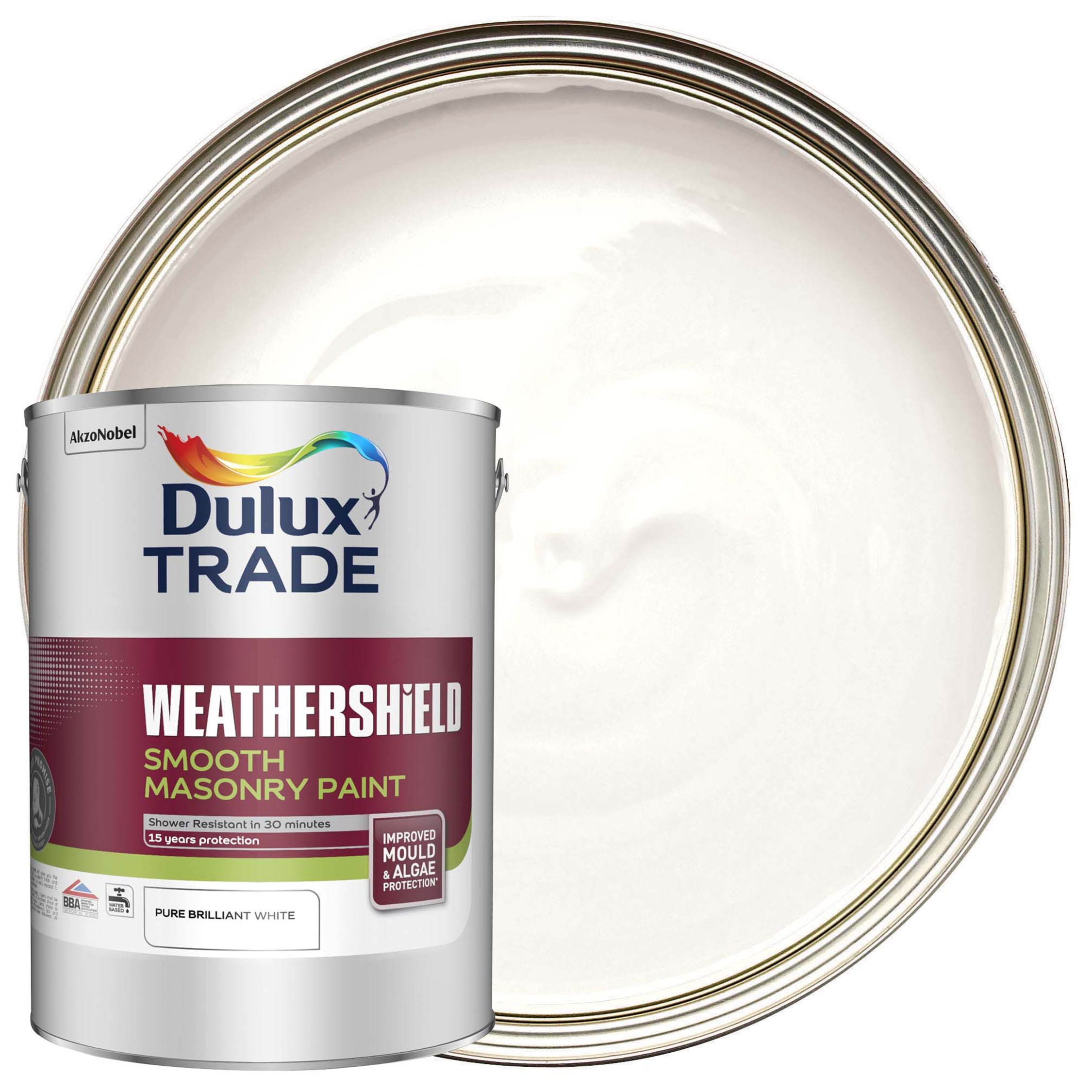 Dulux Trade Weathershield Smooth Masonry Paint - Pure Brilliant White 5L |  Wickes.co.uk