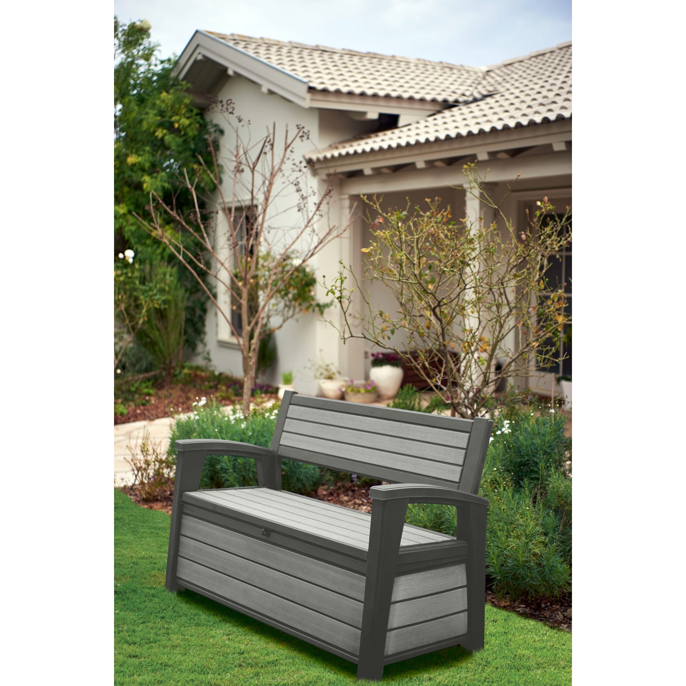 Garden Storage Box Bench 227L Plastic Storage Lockable Outdoor Garden Furniture 