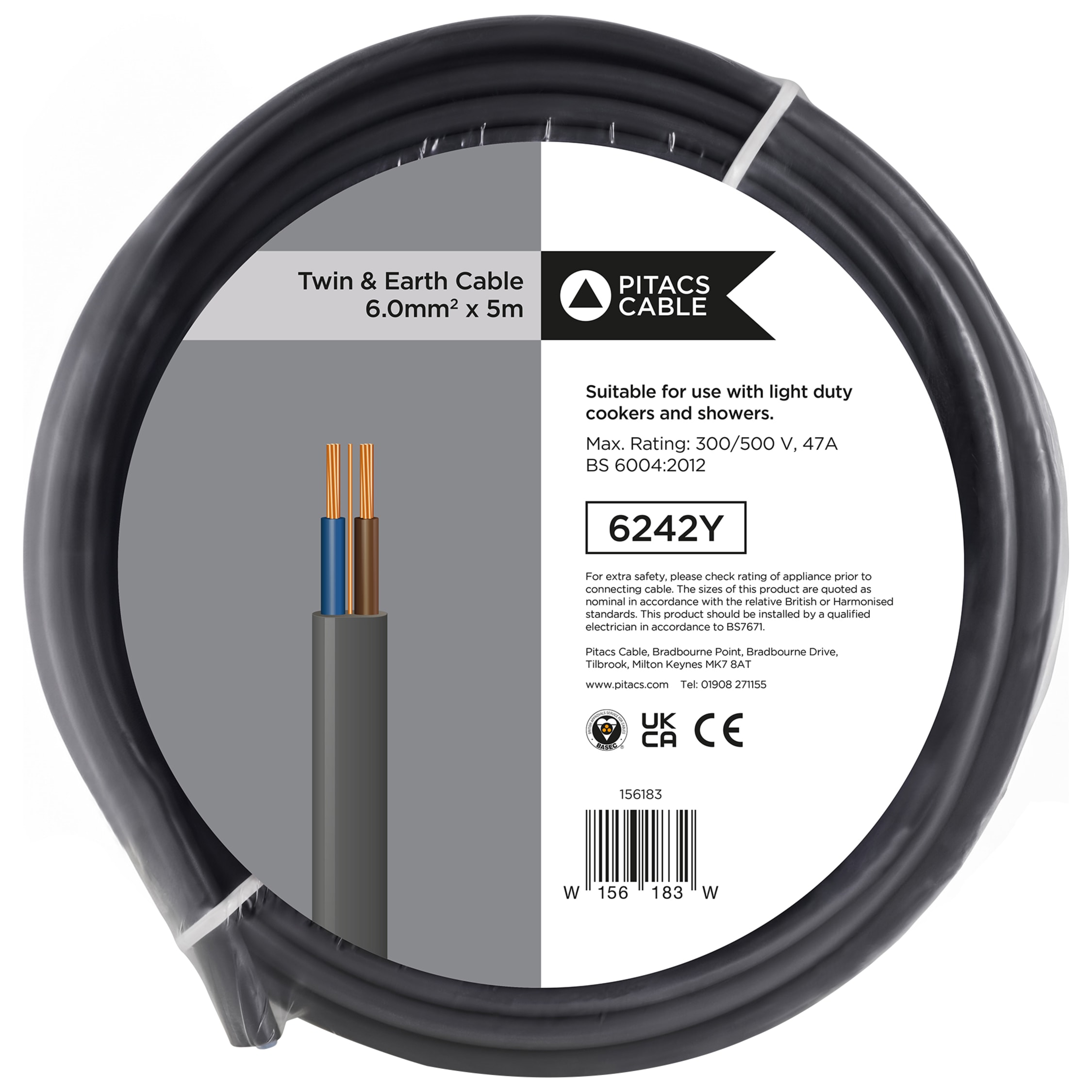 6mm Twin and Earth T&E Electric Cable Wire,Cooker Cable Shower Cable,Hob Cable 