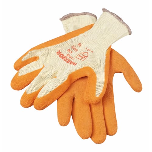 Keepsafe Quality Latex Palm Coated Builders Grip Gloves (Pair)  Orange/Yellow Size 10