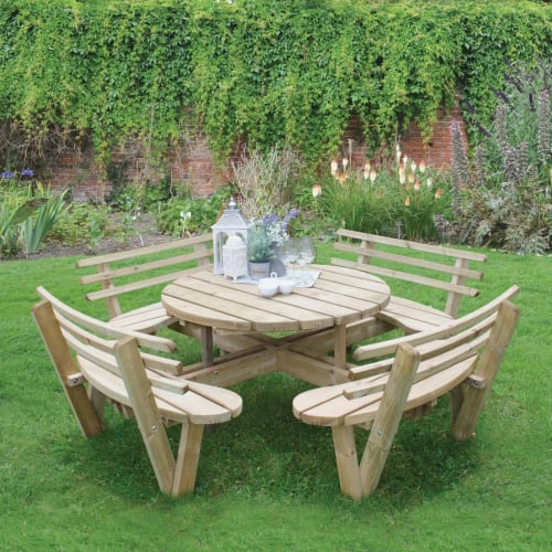 8 seater round wooden garden table shop