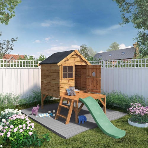 Mercia Wooden Snug Playhouse including Tower Slide 10 x 5ft
