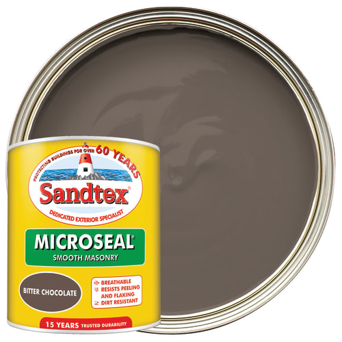 Sandtex Microseal Ultra Smooth Weatherproof Masonry 15 Year Exterior Wall Paint Bitter Chocolate 1L Wickes