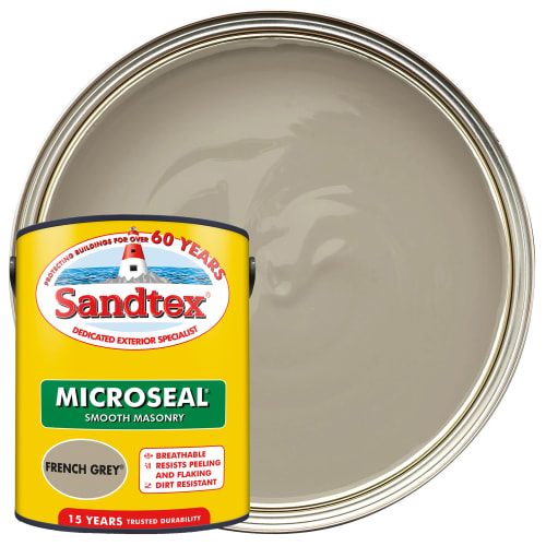 Sandtex Microseal Ultra Smooth Weatherproof Masonry 15 Year Exterior Wall  Paint - French Grey - 5L | Wickes.co.uk
