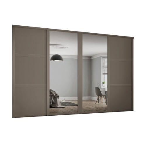 Spacepro Shaker 4 Wardrobe Door Kit Stone Grey Framed 2x 3 Panel Shaker 2x 1 Panel Mirror 2898mm W Wickes