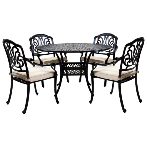 Charles Bentley 4 Seater Round Cast Aluminium Garden Dining Set Black Wickes