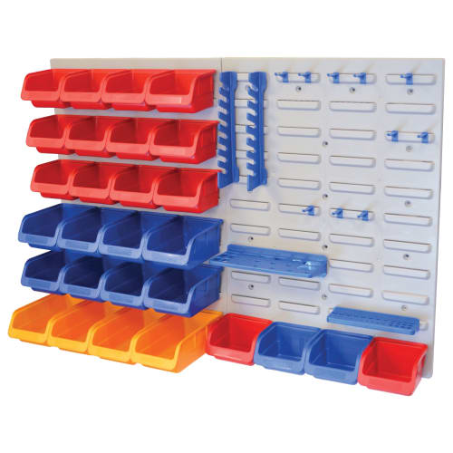 Wall mounted storage bins shop system