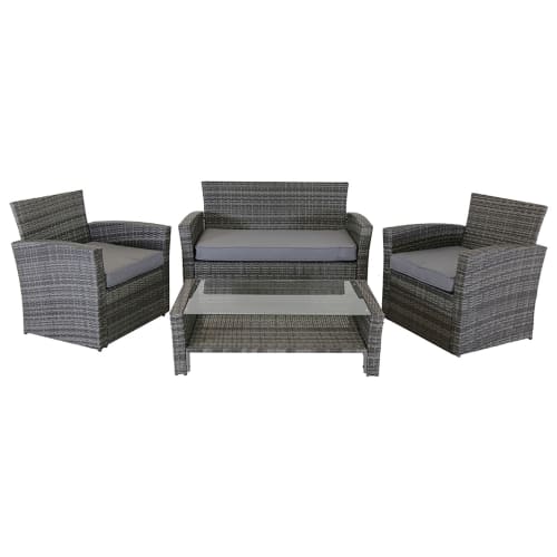 Charles Bentley 4 Seater Rattan Garden Furniture Set Grey