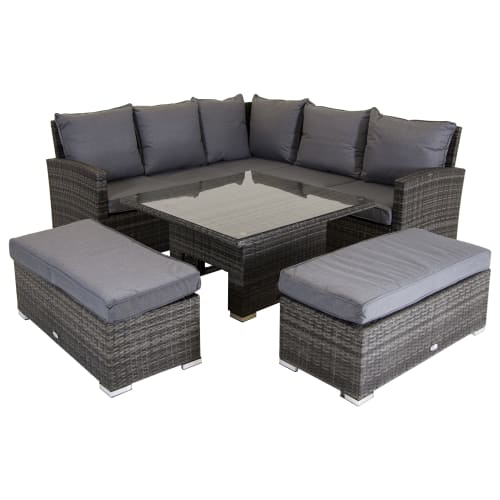 Charles Bentley Corner Garden Lounge Set with Adjustable Height Table Grey Wickes