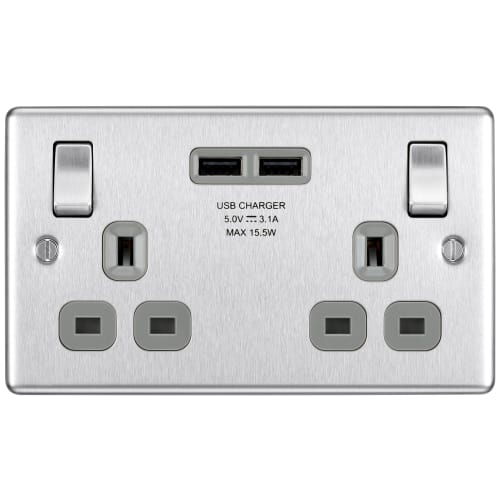 BG 13A Screwed Raised Plate Double Switched Power Socket 2 X Usb