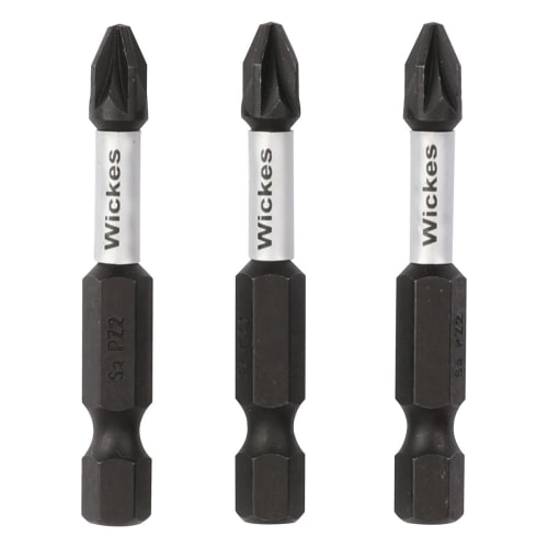 Wickes Impact Screwdriver Bit PZ2 50mm Pack of 3 Wickes